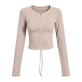 thumbnail image 4 of XIAONU Womens Drawstring Ruched Athletic Top Thumb Hole Cropped Fit Gym Daily Tees, 4 of 4