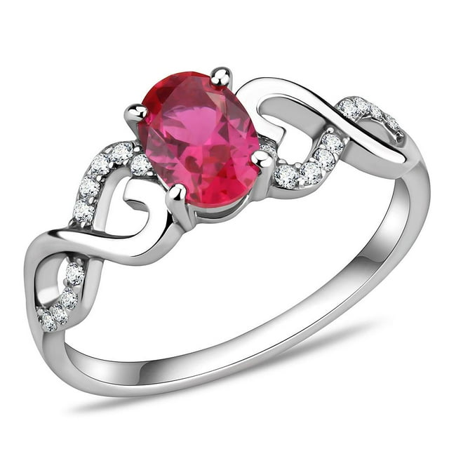 High polished (no plating) Stainless Steel Ring with AAA Grade CZ in Ruby for Women Ruby Stone Color Style DA119 Size 9