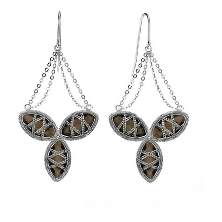 5th & Main Sterling Silver Hand-Wrapped Triple Floral Smokey Quartz Stone Earrings
