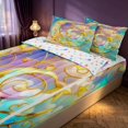 thumbnail image 2 of Homewish Cute Moon Stars Print Zipper Full Size Comforter Sets with Fitted Sheet and 2 Pillowcases for Girls, Rainbow Zipper Bedding Set, Colorful Stars Reversible, 2 of 7