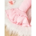 thumbnail image 4 of xiaxaixu Baby Girl Fall Outfits Solid Color Rib Knit Flare Long Sleeve Rompers Butterfly/Flower Print Flare Pants 2Pcs Clothes Set, 4 of 9