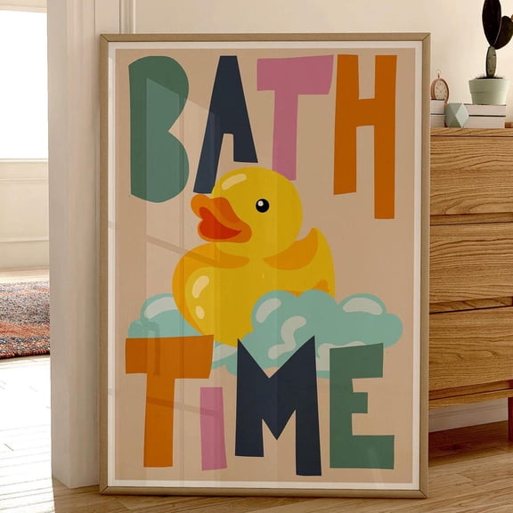 Bath Time Rubber Duck Poster, Funny Print, Bathroom Toilet Wall Art Poster, Cute Wall Print, Retro, Print At Home, Print UNFRAMED PAPER POSTER, Home Decor, Vintage Gift, Living Room Dercor