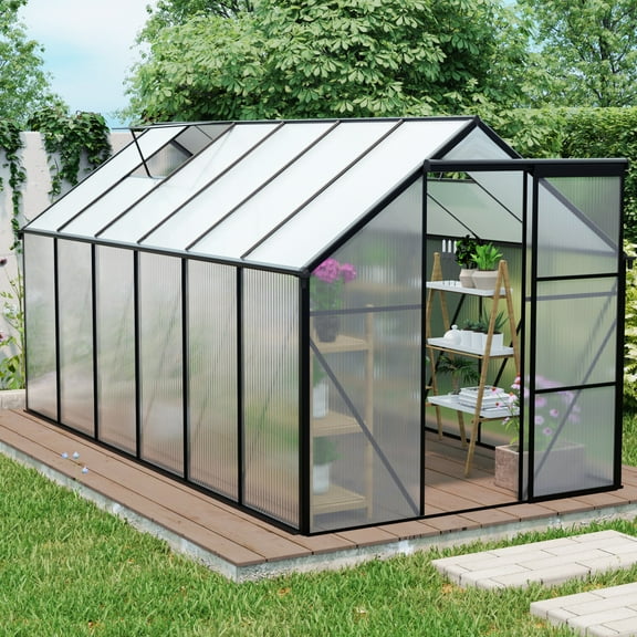 Witaxima 6x12 FT Polycarbonate Greenhouse with Raised Base, Aluminum Heavy Duty Walk-in Greenhouse for Outdoor Backyard, All Season Use, Black