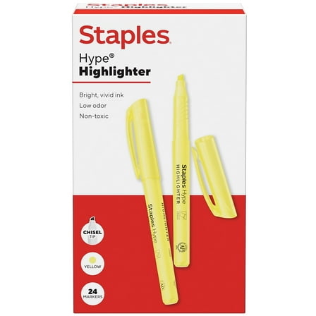 Staples Hype Stick Highlighter Chisel Tip Yellow 24/Pack (ST62939)
