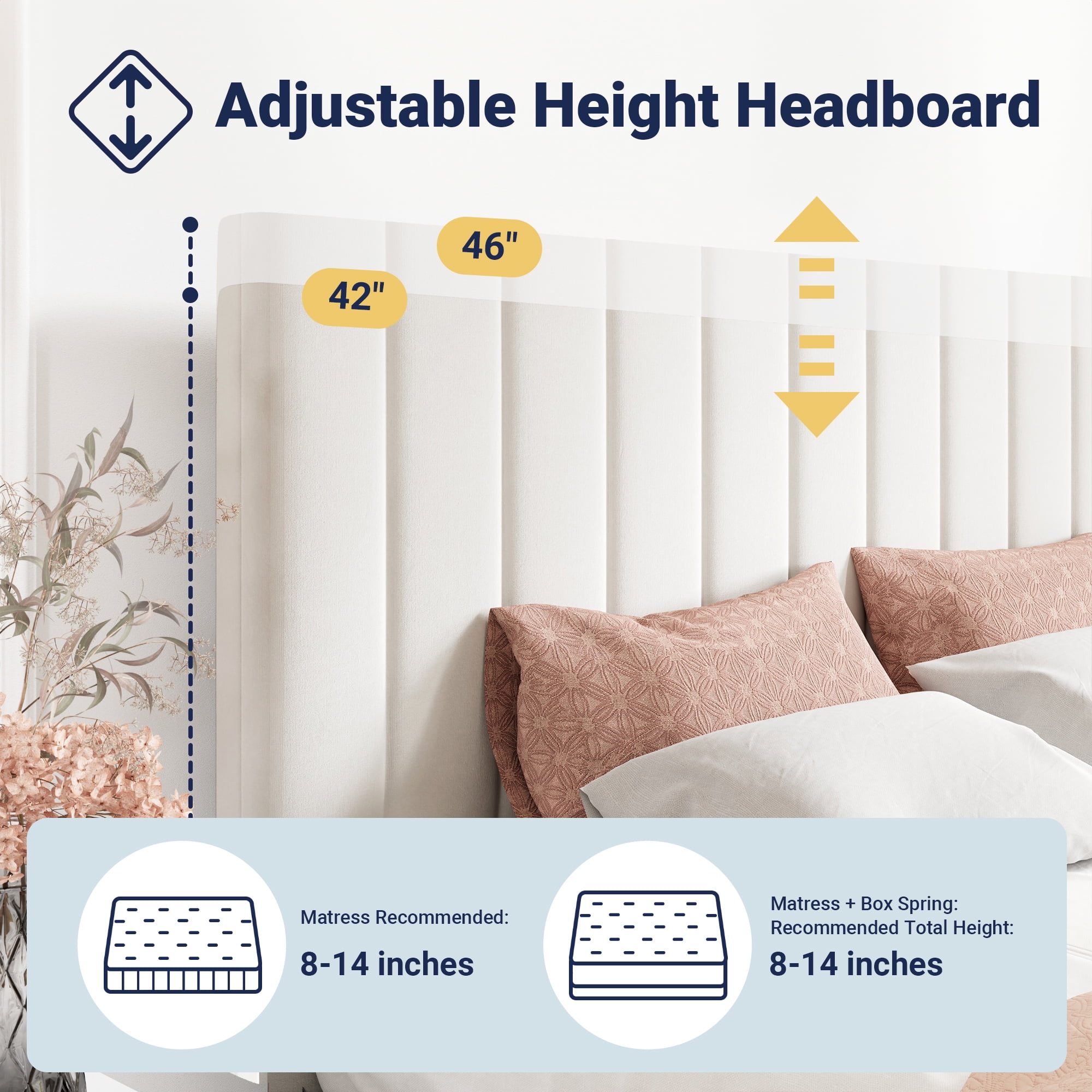 Allewie King Size Storage Bed Frame,Adjustable Headboard, Velvet Upholstered Platform Bed with 4 Oversized Underbed Drawers, Wooden Slats Support, No Box Spring Needed, White