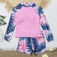 thumbnail image 2 of Weryoung Girls Swimwear Spring Summer Long Sleeve Casual Leaf Printed Swimsuit Kids Trendy Swim Wear,Pink,9-10 Years, 2 of 4