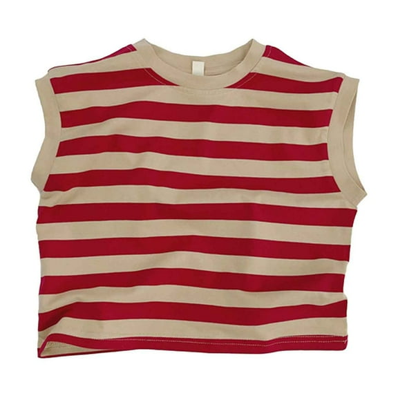 Phcqqok Fourth of July Shirt Girls Sleeveless Striped Tank Top Casual Summer Breathable Comfortable Toddler Tee for Ages 1-7 2-3 Years