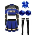 thumbnail image 3 of vastwit Women Cheer Leader Dance Crop Top with Skirt and  Accessories Cheerleading Outfits Blue&Black M, 3 of 5