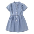 thumbnail image 4 of Girls Denim Dress Button Down Short Sleeves Casual Ruffle A Line Sundress for Holiday Vacation Party Wear, 4 of 7