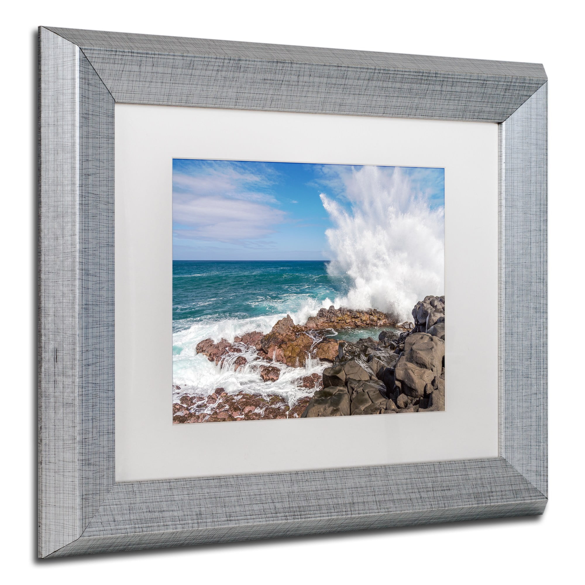 Trademark Fine Art 'Queen's Bath Wave' Canvas Art by Pierre Leclerc, White Matte, Silver Frame