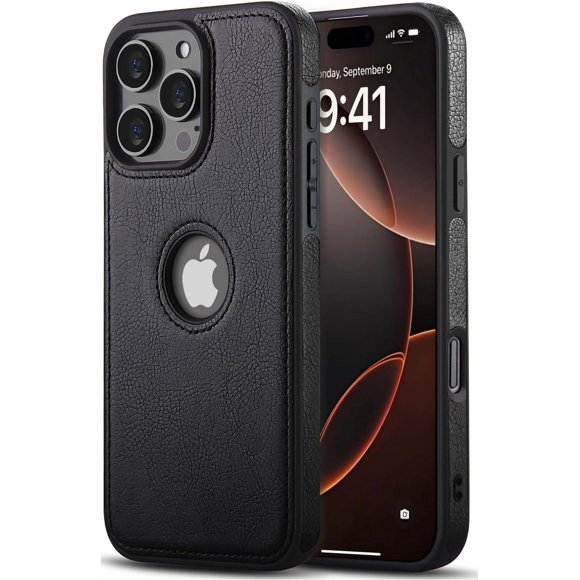 TEMOGU-Compatible with iPhone 16 Pro Case Premium Leather TPU Hybrid Case Cover,Black