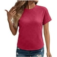 thumbnail image 2 of Womens Summer Short Sleeve Tops Crew Neck Lightweight Pullover Sweaters Loose Casual Basic T-Shirt, 2 of 9