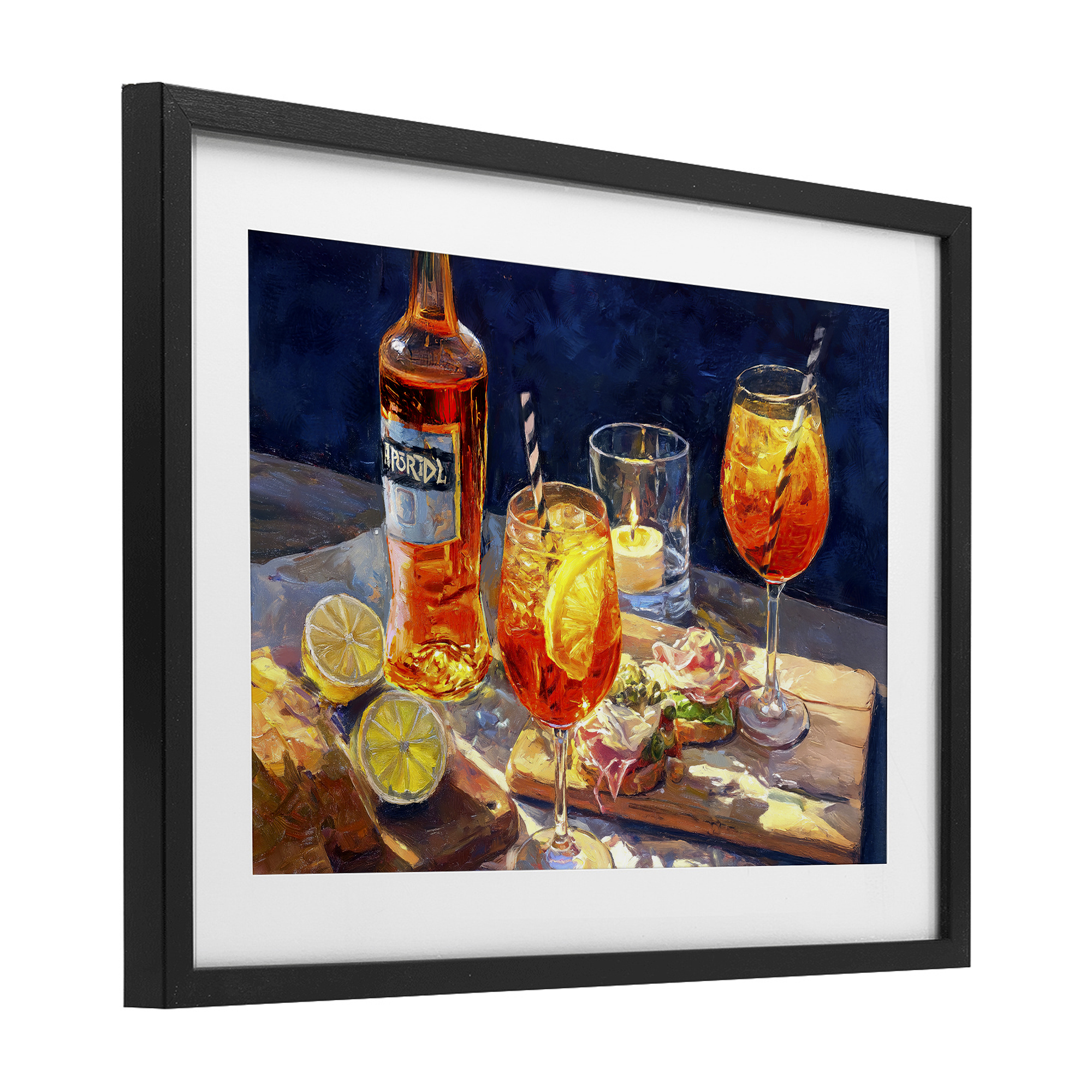 Sprits Table Still Life Black Framed Print Under Glass, design by Ziwei Li