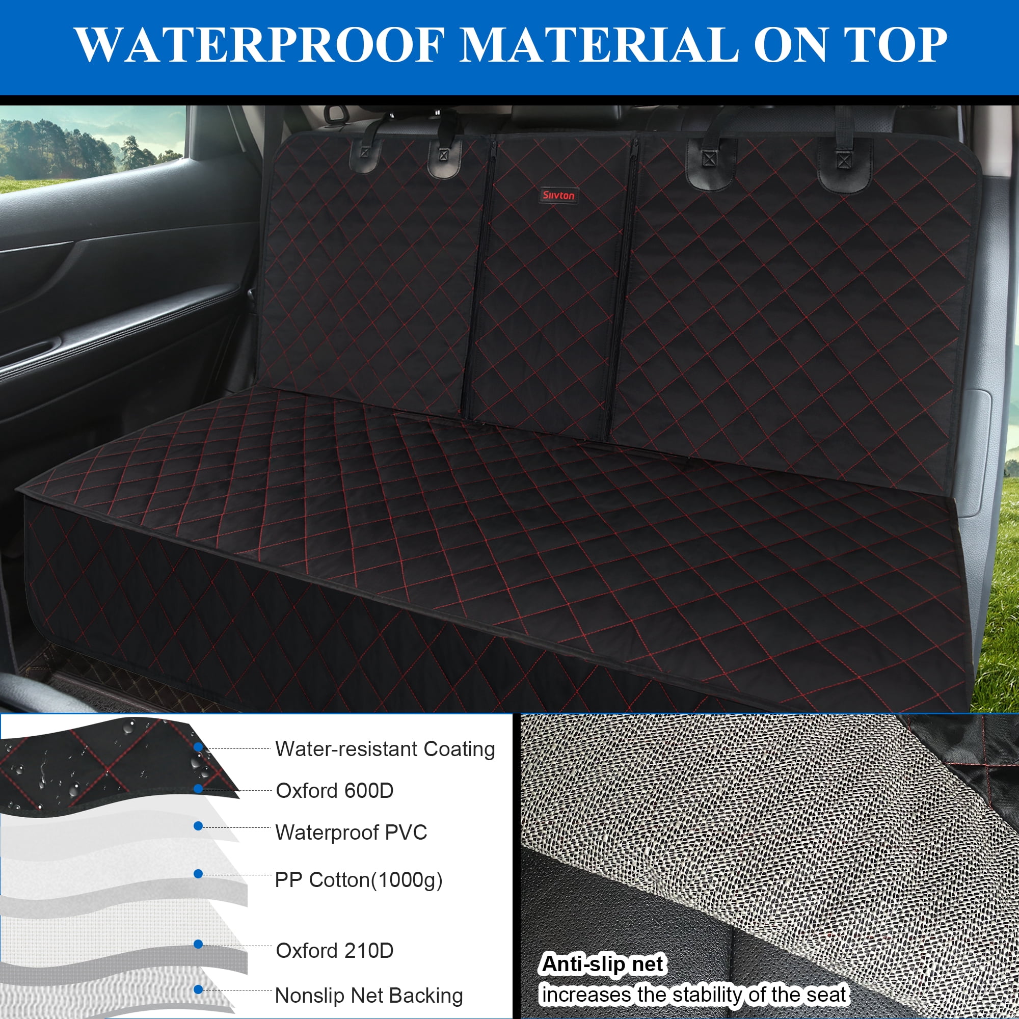 Siivton Dog Car Seat Covers for Back Seat Waterproof Bench Seat Cover Protector Nonslip Durable Soft Pet Back Seat Covers for Car, Truck, & SUV (Black)