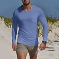 thumbnail image 3 of Stamzod Men Long Sleeve Shirt Solid Color Round Neck Oversized Tshirts Casual Athletic Shirts for Men Blue B XL, 3 of 7