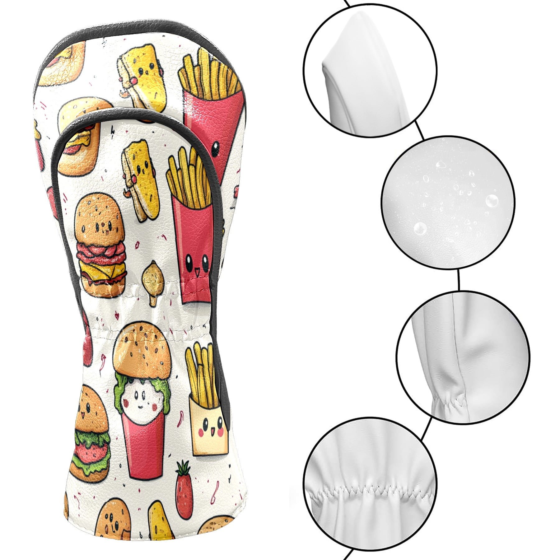 Golf Club Head Covers - Funny Food Beige Design, Premium PU Leather Driver Hybrid Headcovers with Velvet Lining, Waterproof Golf Gifts for Men Women