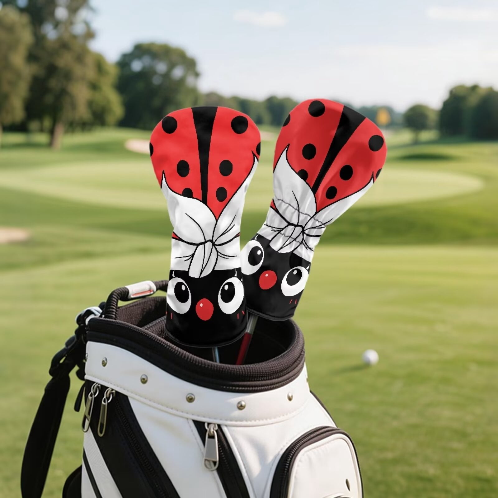 Uorisanigo Cute Ladybug Golf Club Head Covers, Driver, Fairway #3#5, Hybrid Headgear, Premium Waterproof PU Leather Golf Headcover Accessories for Women Men, Set of 3