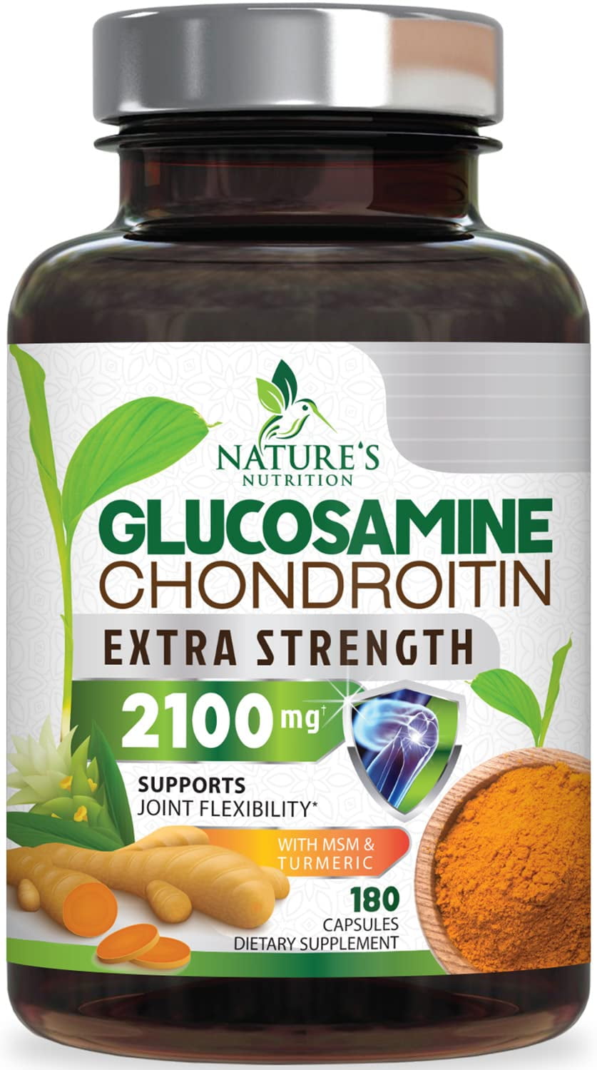 Natures Nutrition Glucosamine Chondroitin Turmeric MSM Capsules, 2100mg, 180 Ct