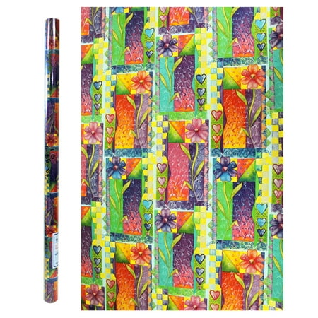 Abstract Flower and Heart Design Colorful Giftwrap