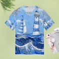 thumbnail image 4 of Ocean Lighthouse Sailboats Womens Tops Women's Fashion Casual Short Sleeve Flower Print Round Neck Pullover Top Blouse, 4 of 7