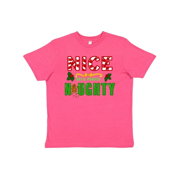 Inktastic Nice Until Proven Naughty with Holly and Gingerbread Man Youth T-Shirt