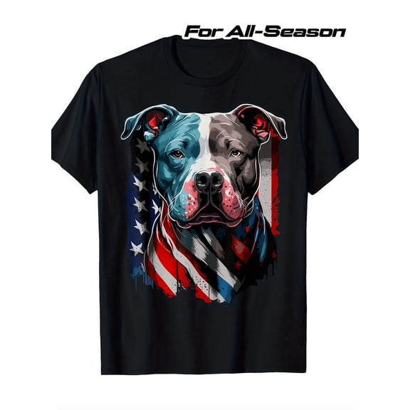 Patriotic Pitbull American Flag Graphic T-Shirt Retro USA Dog Lover Men Women Short Sleeve Tee