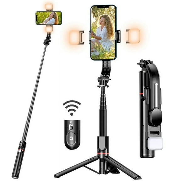 Selfie Stick with Upgraded Tripod Selfie Stick with 2 Fill Light Extra Long 44.9 inch Phone Tripod with Detachable Remote