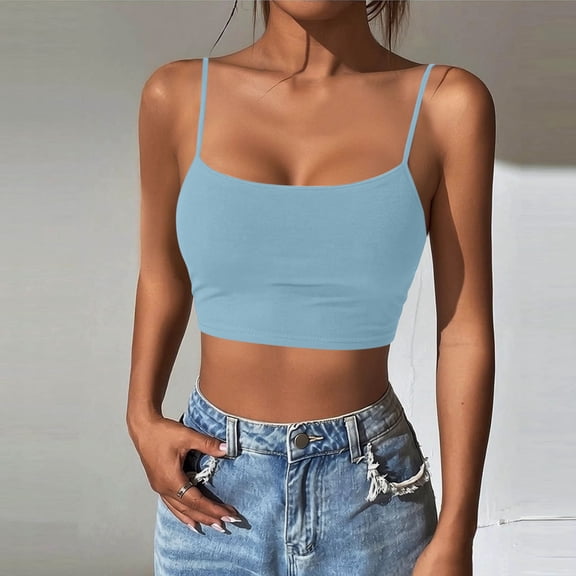 Molidfa Womens Crop Top Spaghetti Strap Solid Summer Casual Sleeveless