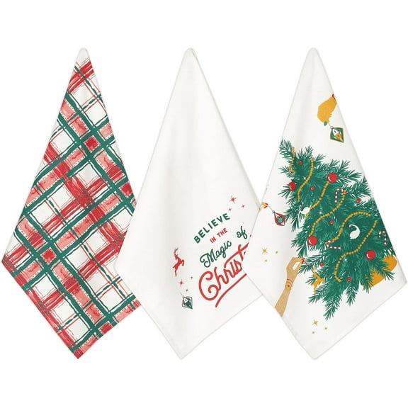 Folkulture Christmas Kitchen Towels Set of 3 for Kitchen Decor, 26x20 Cotton Buffalo Plaid Red Dish Towels, Decorative Tea Towels, Farmhouse Christmas Hand Towel and Decorative Dishcloths for Baking