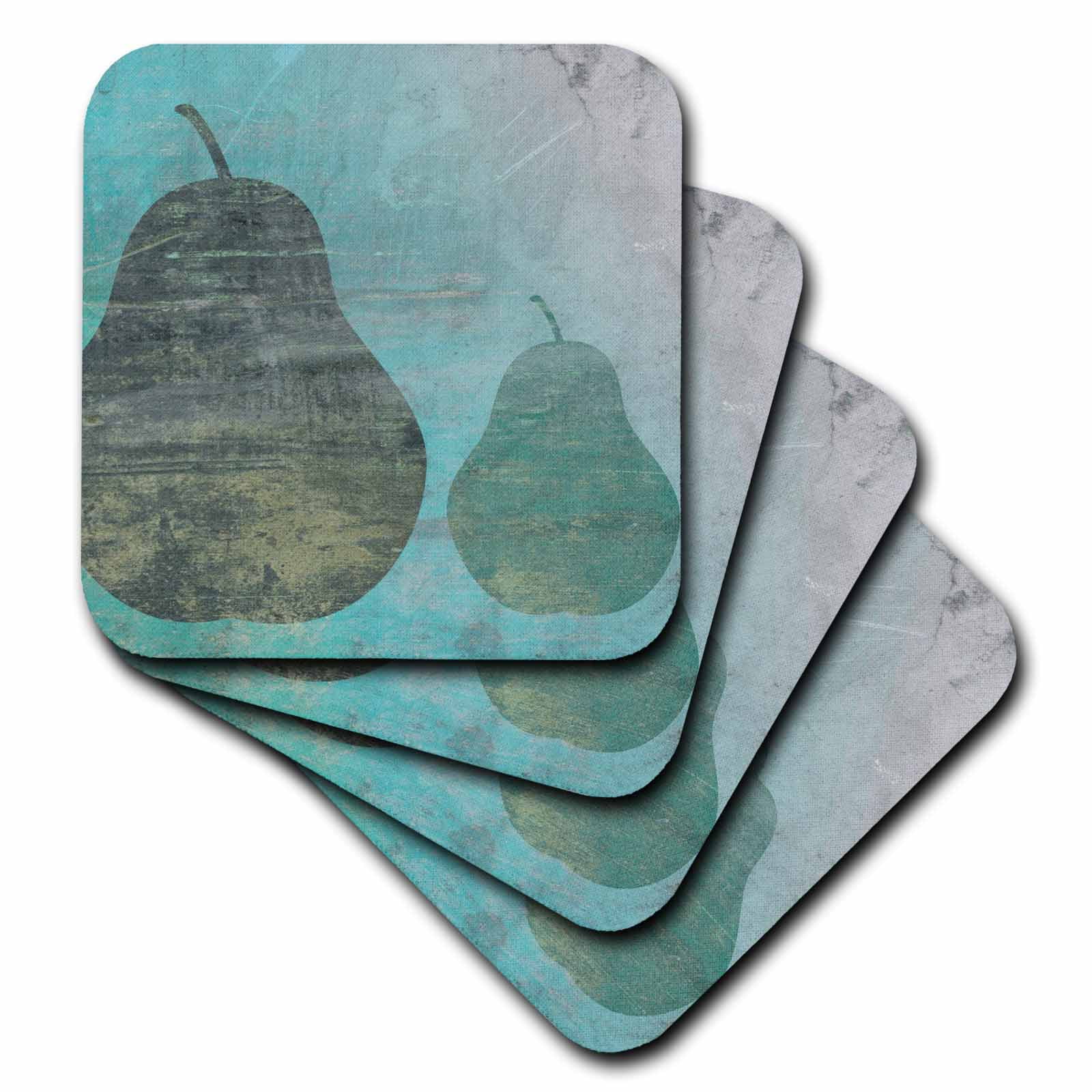 Set Of 4 Soft Coasters 3drose Two Pears Abstract Art Green Grunge Pears Fruit Cst 45212 1 Home Décor Coasters