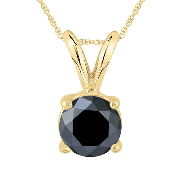 1 Carat Round Black Diamond Solitaire Pendant in 14K Yellow Gold