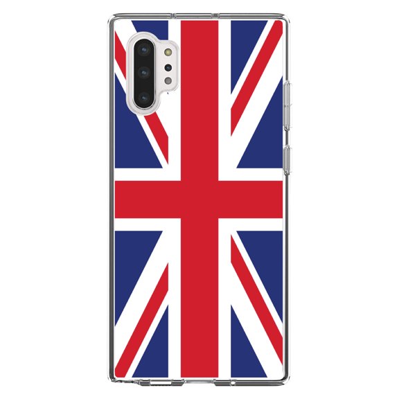 DistinctInk Clear Shockproof Hybrid Case for Galaxy Note 10 PLUS (6.8" Screen) - TPU Bumper, Acrylic Back, Tempered Glass Screen Protector - Red White Blue British Flag UK - the UK