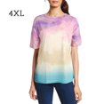 thumbnail image 1 of Camiseta de mujer con cuello redondo y manga corta, blusa estampada con teñido anudado, rosa, 4XL Inevent AP002435-16, 1 of 7