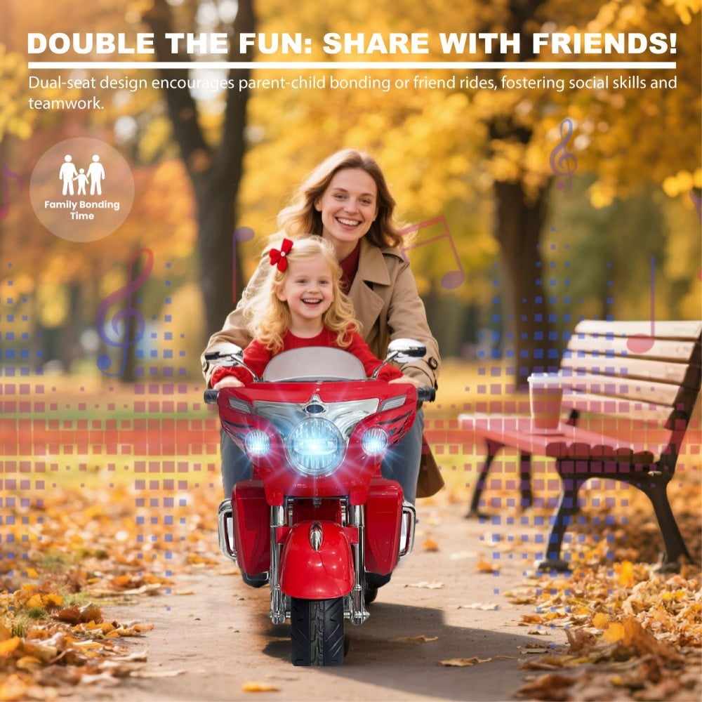 DNWRZCJXY 12V Kids Electric Motorcycle for Ages 3-8 | ASTM/CPC Certified 3-Wheel Ride-On Toy with 1-Hour Battery & Bluetooth|Max 100lbs|Red