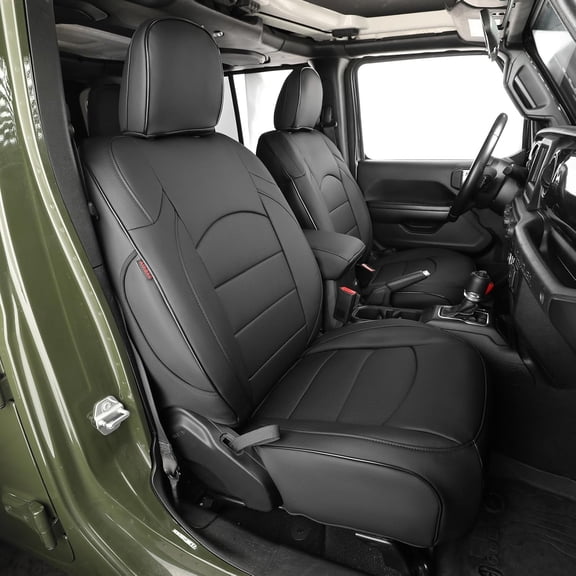 EKR Custom Fit Wrangler Car Seat Covers for 2007-2010 Jeep Wrangler 4 Door, Rear row split without armrests- Full Set Waterproof Leather Auto Seat Covers(Black)