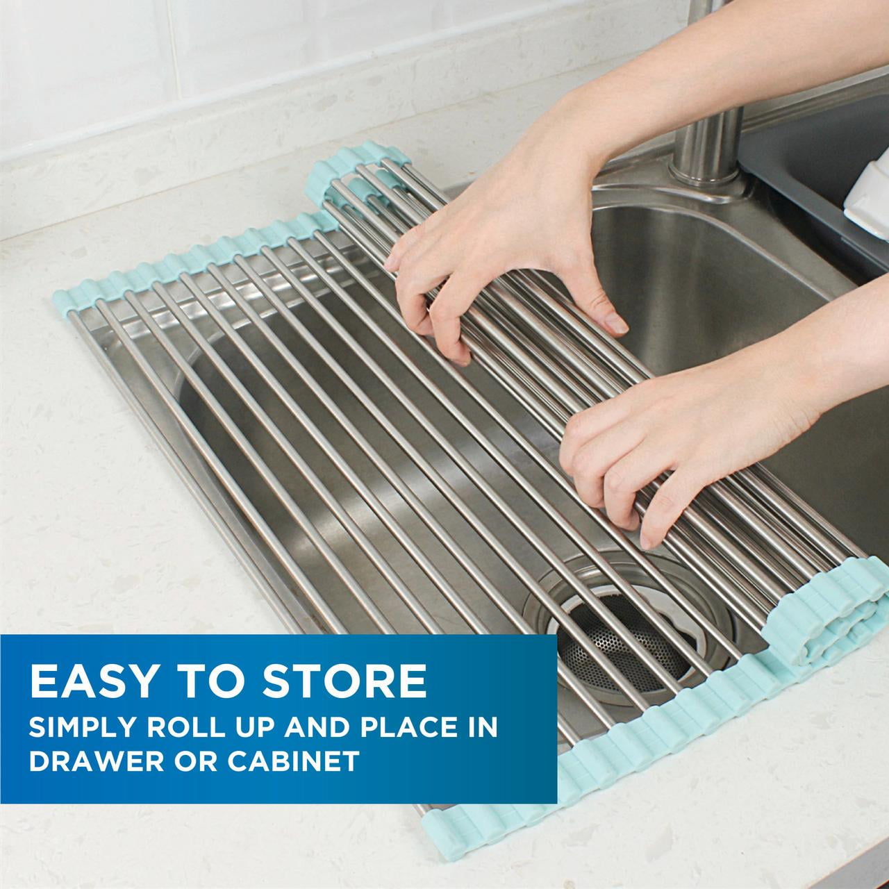 Cook with Color Silicone Kitchen Counter Roll Up Dish Rack Drain Over Sink Mat for Drying Dishes White Walmart