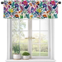 Valances for Windows, Bright Colorful Flowers Semi Sheer Valances Windows Curtain, Rod Pocket Short Window Treatment Light Filtering Decor Valances for Kitchen Living Room Bedroom Windows - 54"x18"