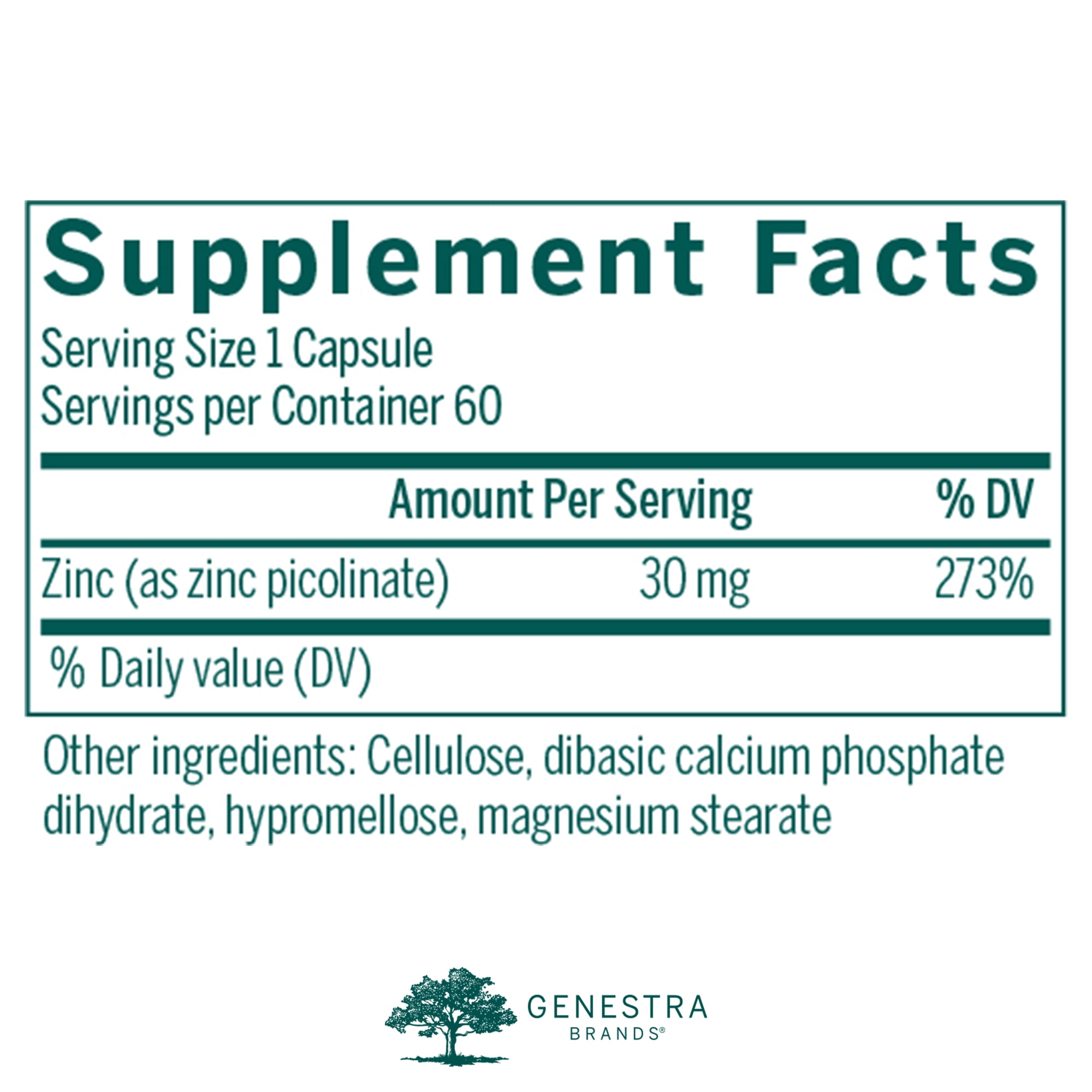 Genestra Brands Zinc Picolinate Formula | Supports Immunity, Skin, and Connective Tissue Formation | 60 Capsules