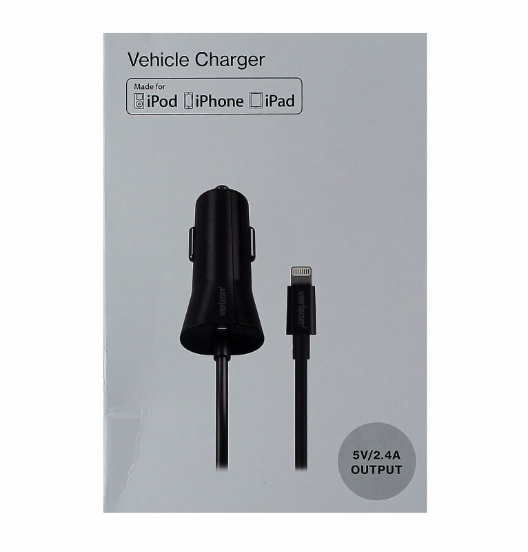 Verizon 2.4A Coiled Lightning Car Charger for Apple Devices Black (Refurbished)