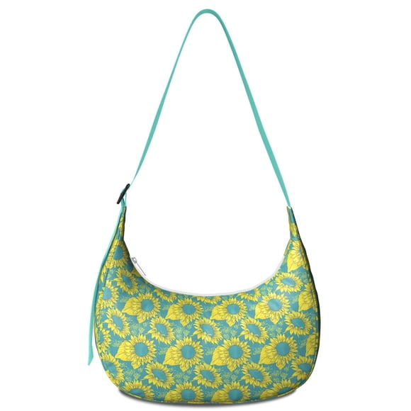 Sac Bandoulière Croissant à Imprimé Floral et Papillon Tournesol Jaune à Sangle Ajustable Sac d'Épaule pour Femmes Léger Boho Vintage Petit Sac pour Usage Quotidien