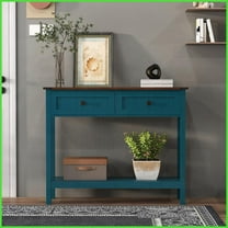 Living Room Multi-Purpose Coffee Table Pagoda Blue Dark Brown - 2 Drawers Shelf Storage Console Sofa Table