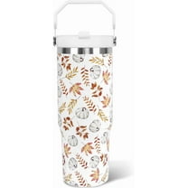 Fall Tumbler with Lid and Straw 30oz,White Pumpkin Maple Leaf Vacuum Autumn Insulated Leak Proof Tumbler,Farmhouse Gift Cute Women Kids Teen Girls,Thanksgiving Accessories Stainless Steel Coffee Cup
