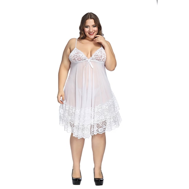 LSLJS Lingerie pour Femmes Dentelle Fleurie Lingerie Col en V Nuisette Nœud, Robe de Pyjama Grande Taille pour Femmes