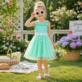 thumbnail image 3 of IPIO Girls’ Mint Green 3D Daisy Appliqué Tulle Princess Dress with Ruffle Straps, 3 of 7