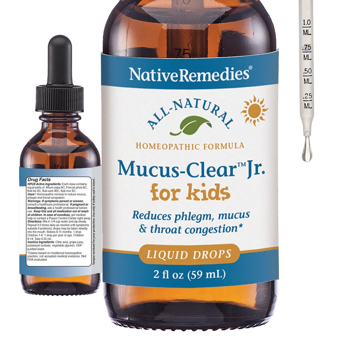Native Remedies Mucus-Clear Jr. - Kids Cough & Congestion Drops - Natural Liquid Daytime Cough & Cold Support, Soothes Nasal Decongestant for Children