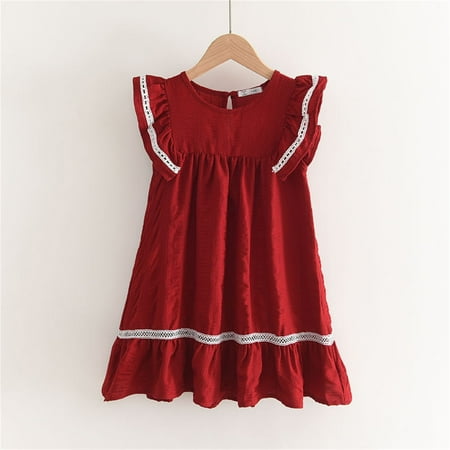 

Hunpta Toddler Kids Baby Girls Summer Casual Solid Ruffled O Neck Party Princess Dresses 2-7 Years