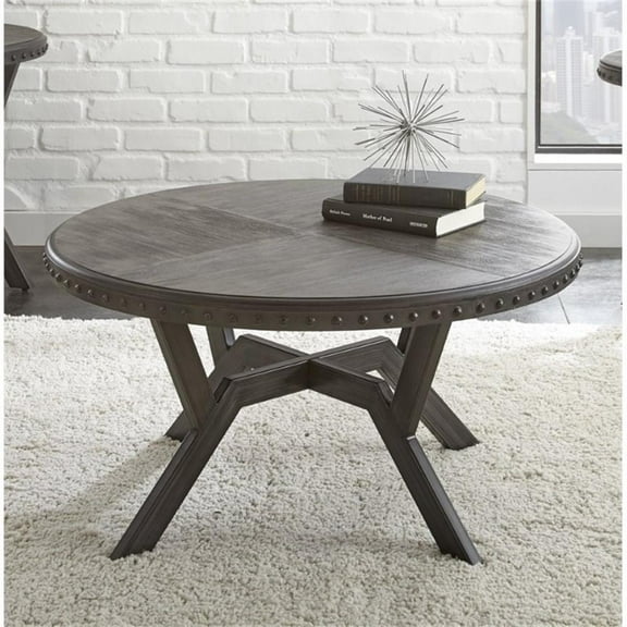 Bowery Hill Occasional Round Metal Coffee Table with Matching End, Gray
