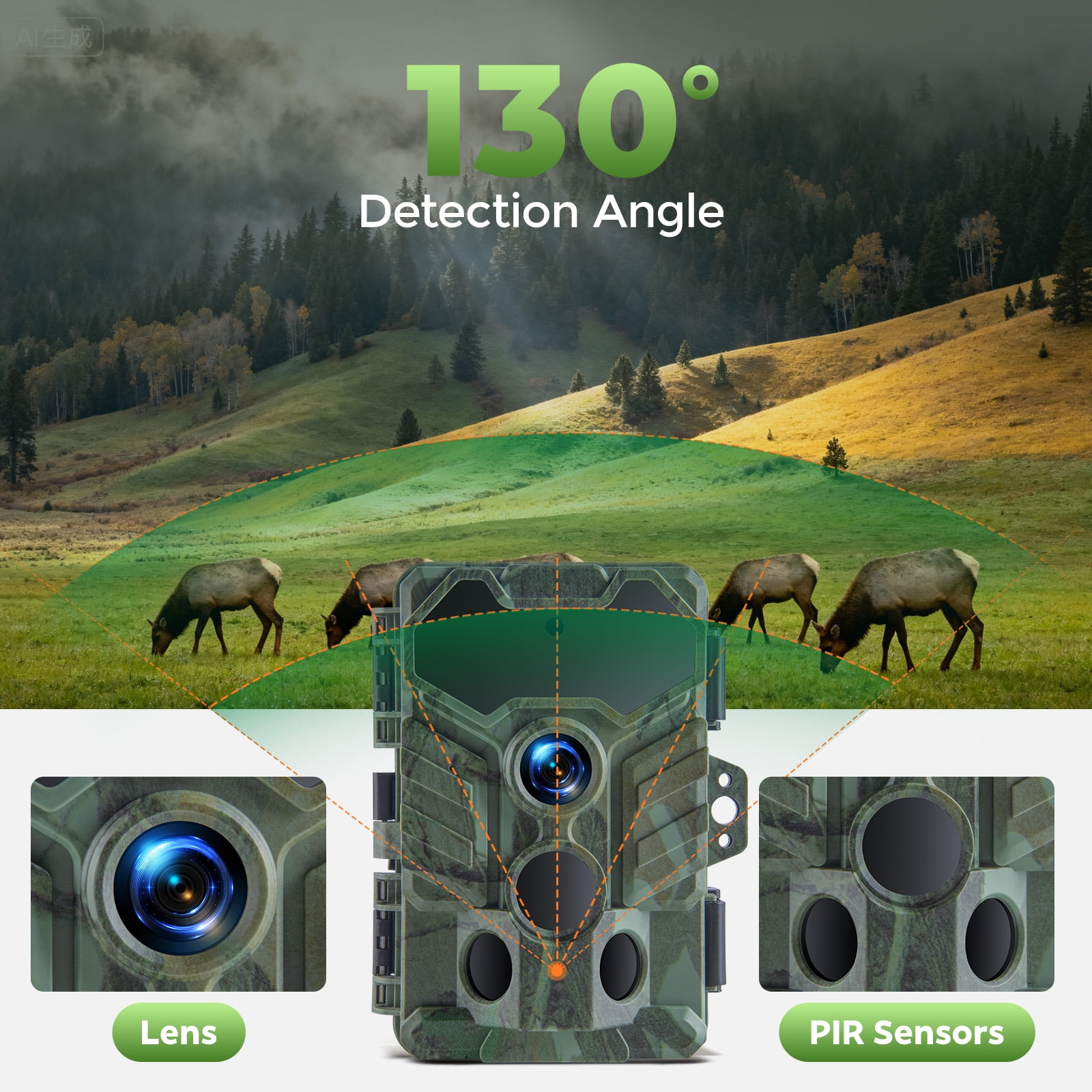 CAMPARK Trail Camera with SD Card 1080P 32MP Game Camera with Night Vision Motion Activated 2.0"LCD Hunting Deer Trail Cam for Wildlife Monitoring