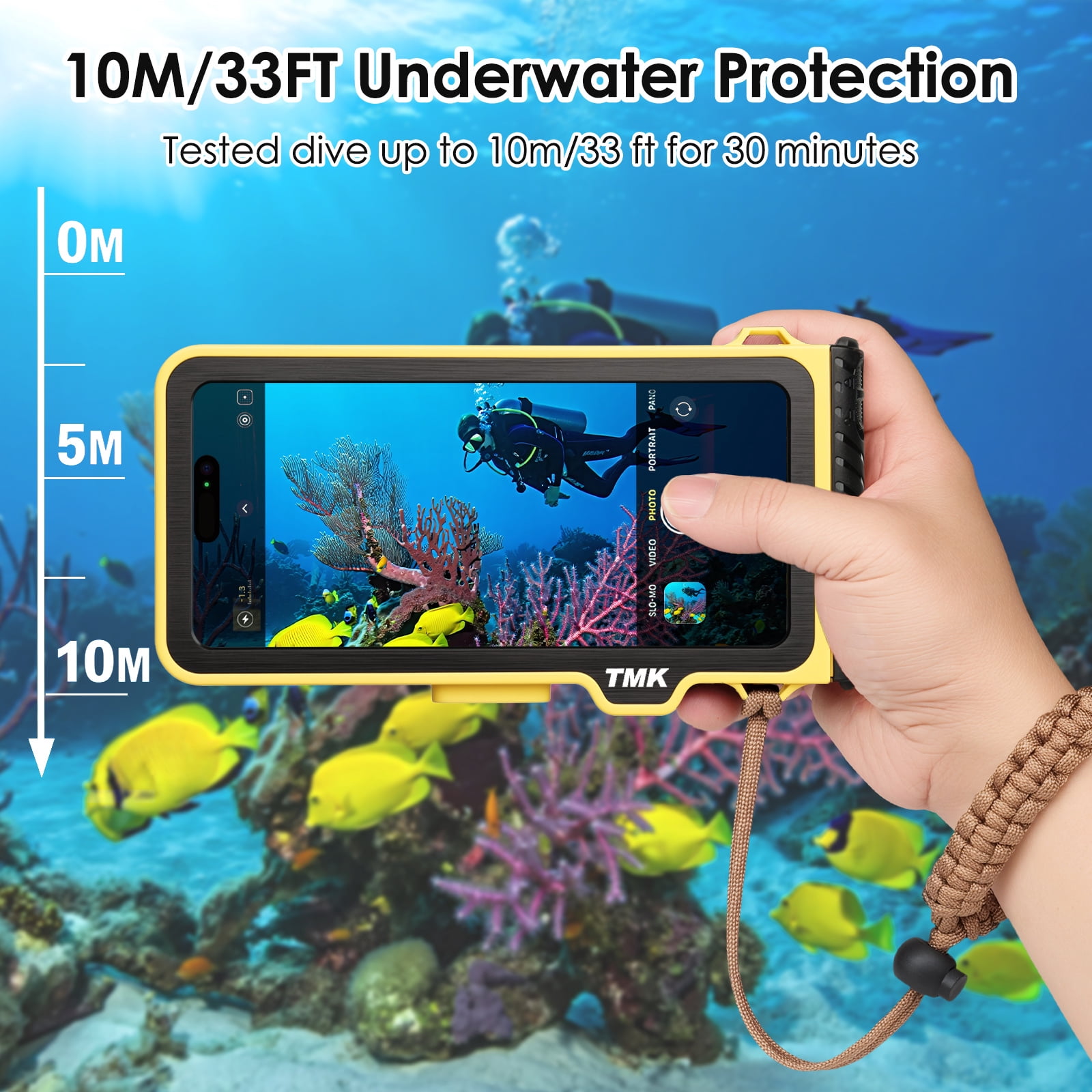 IP68 Waterproof Phone Housing Snorkeling Scuba Diving Case for Swimming Surfing Underwater Touch Screen Phone Cover for iPhone Samsung LG Motorola Google Universal Under 6.9 inch(Yellow)
