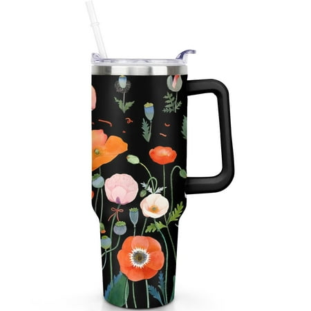 

Cute Mushroom Pattern Large 40oz Travel Cup Stainless Steel Double-Walled Insulation With Handle Straw Lid Spill Resistant Unisex Gift